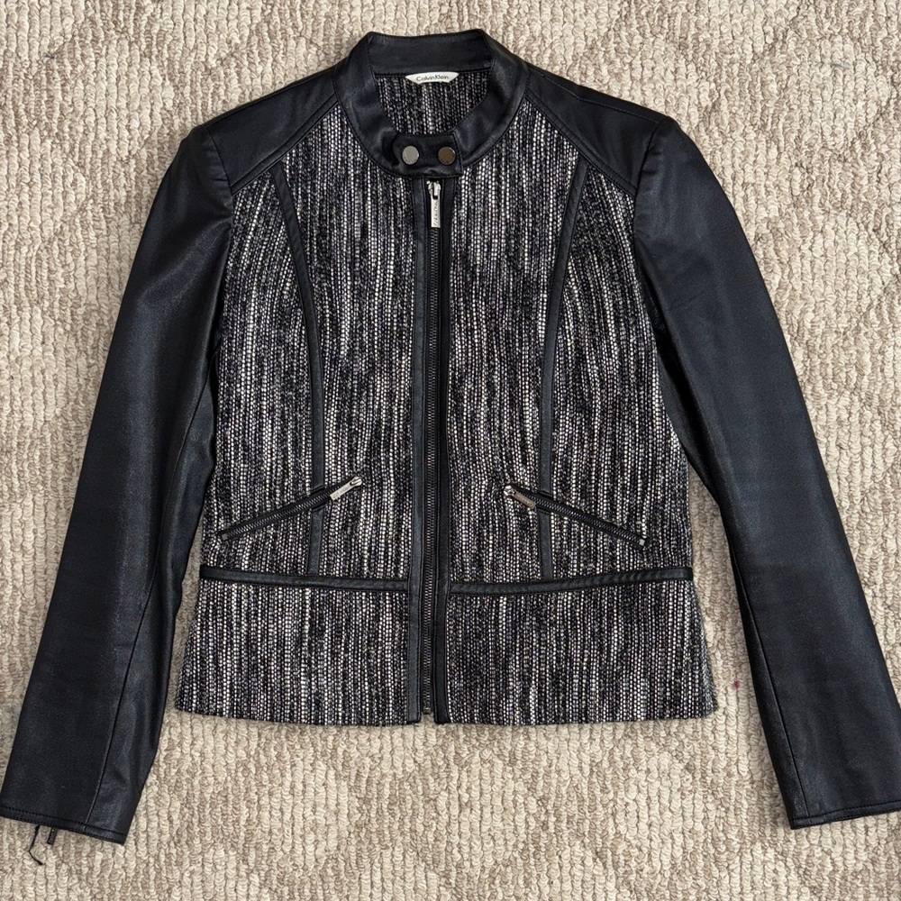 Calvin Klein Black and Gray Textured Blazer